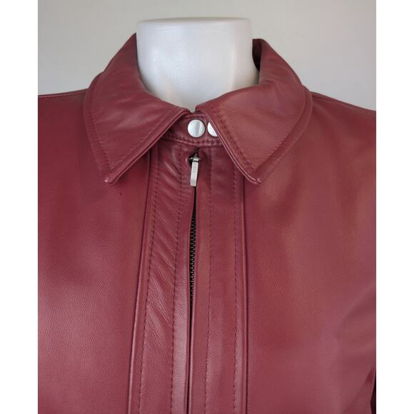 I.E. Woman Leather Jacket 1X Red Zip Front Pockets Classic Timeless Outerwear - Picture 3 of 12